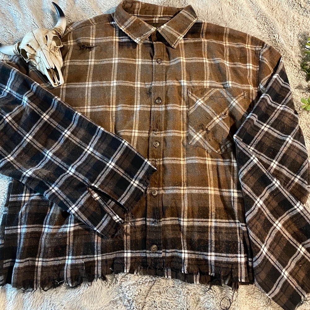 Bleached & Distressed Crop Flannel